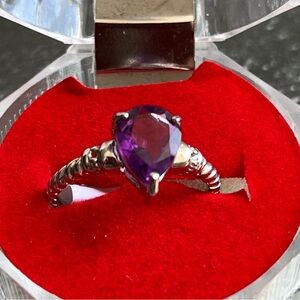 Amethyst Ring Stamped.S925. Tiny Crystal On Each Side. Size 8